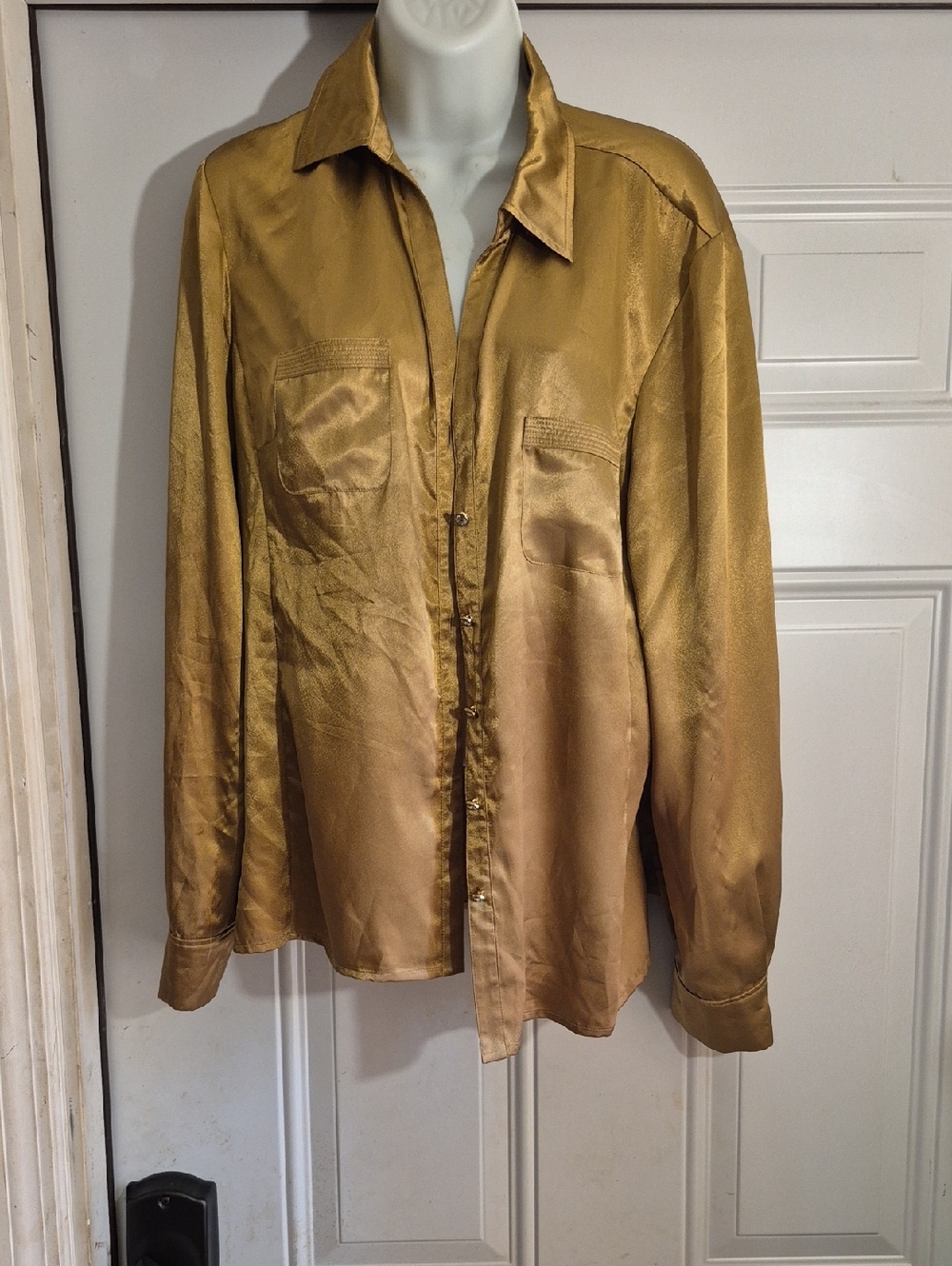 Jones New York Satin Button-Up Blouse in Gold